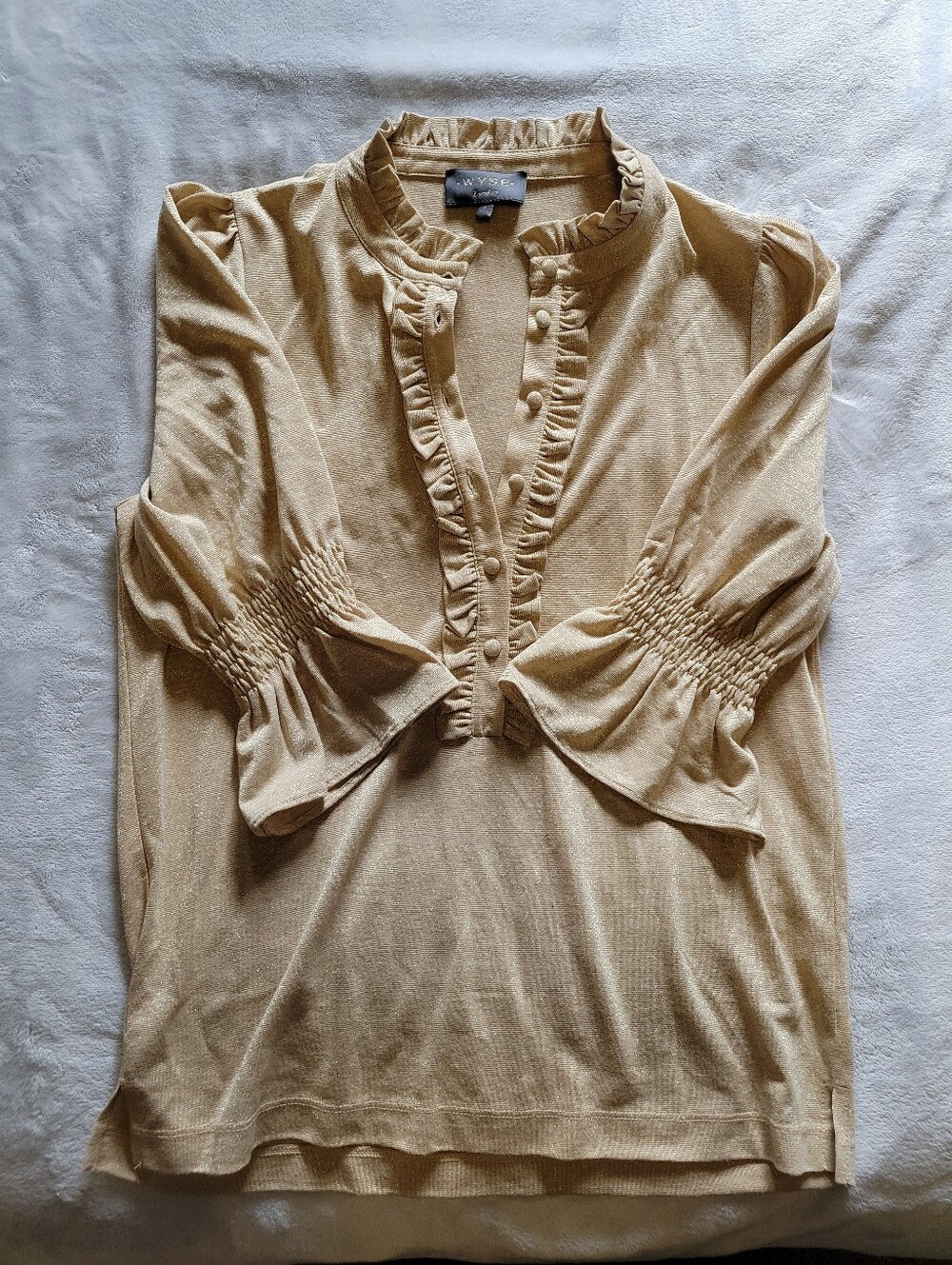 WYSE London | Gold Button Up Crewneck Blouse